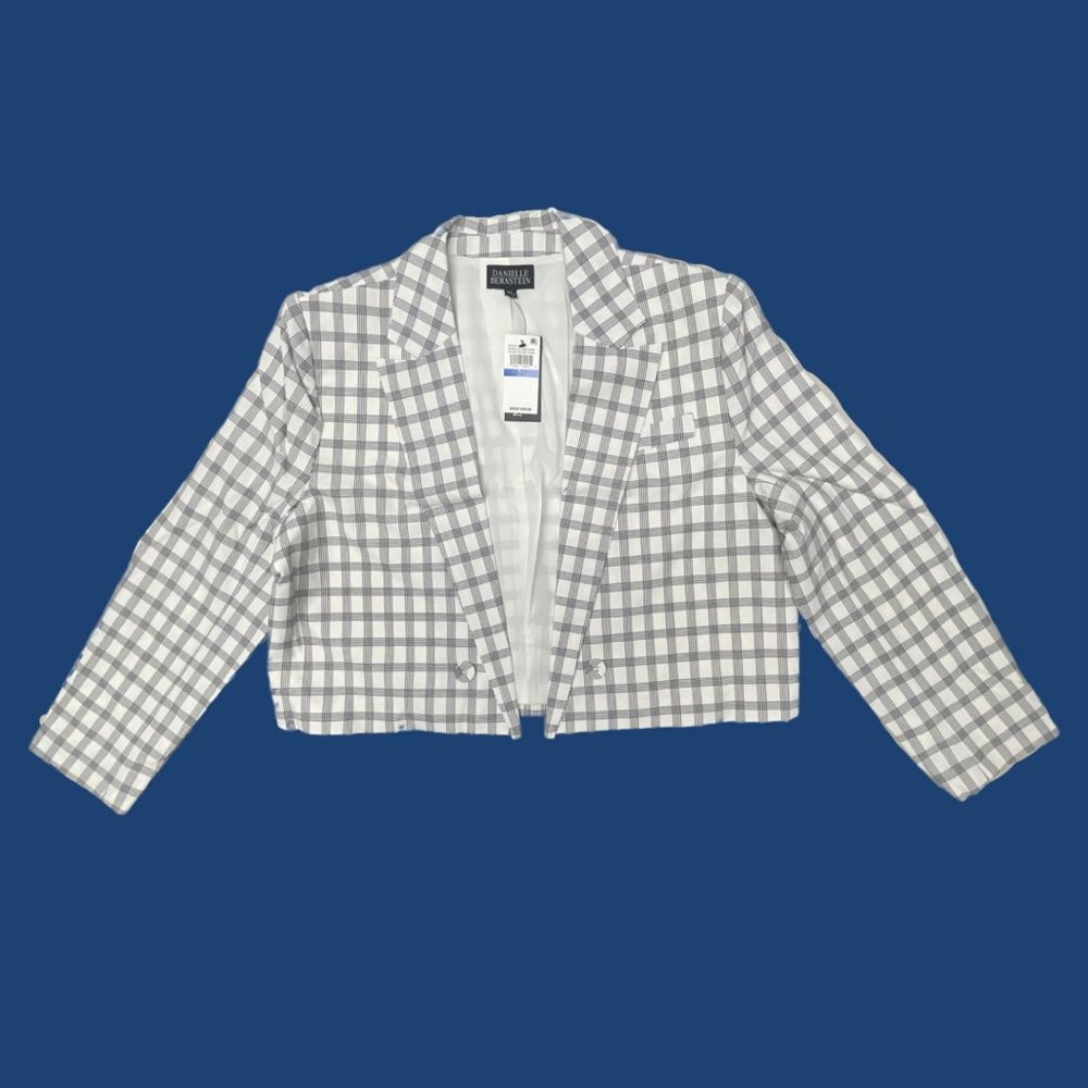 DANIELLE BERNSTEIN Womens White Plaid Blazer Jacket